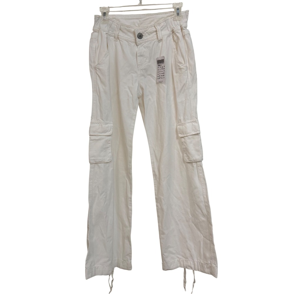 Y2K John Galt Brandy Melville Off White Cargo Pants Wide Adjustable Leg S NWT